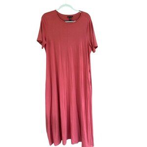 Eileen Fisher Coral Pink Tencel Jersey Maxi Dress Large Soft Stretch Summer